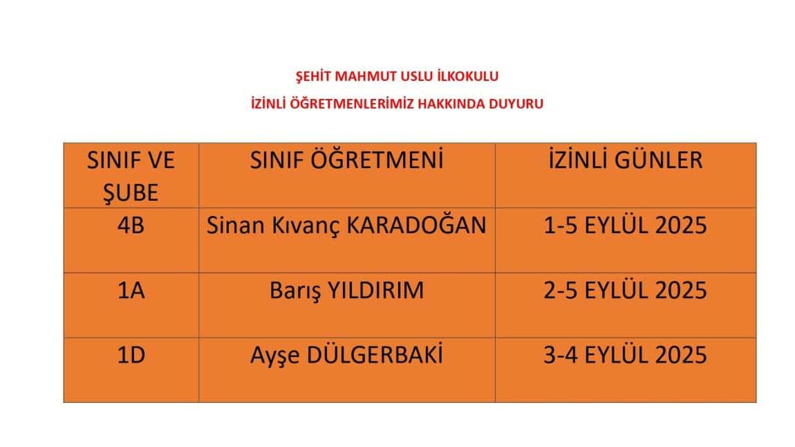 İZİNLİ ÖĞRETMENLERİMİZ